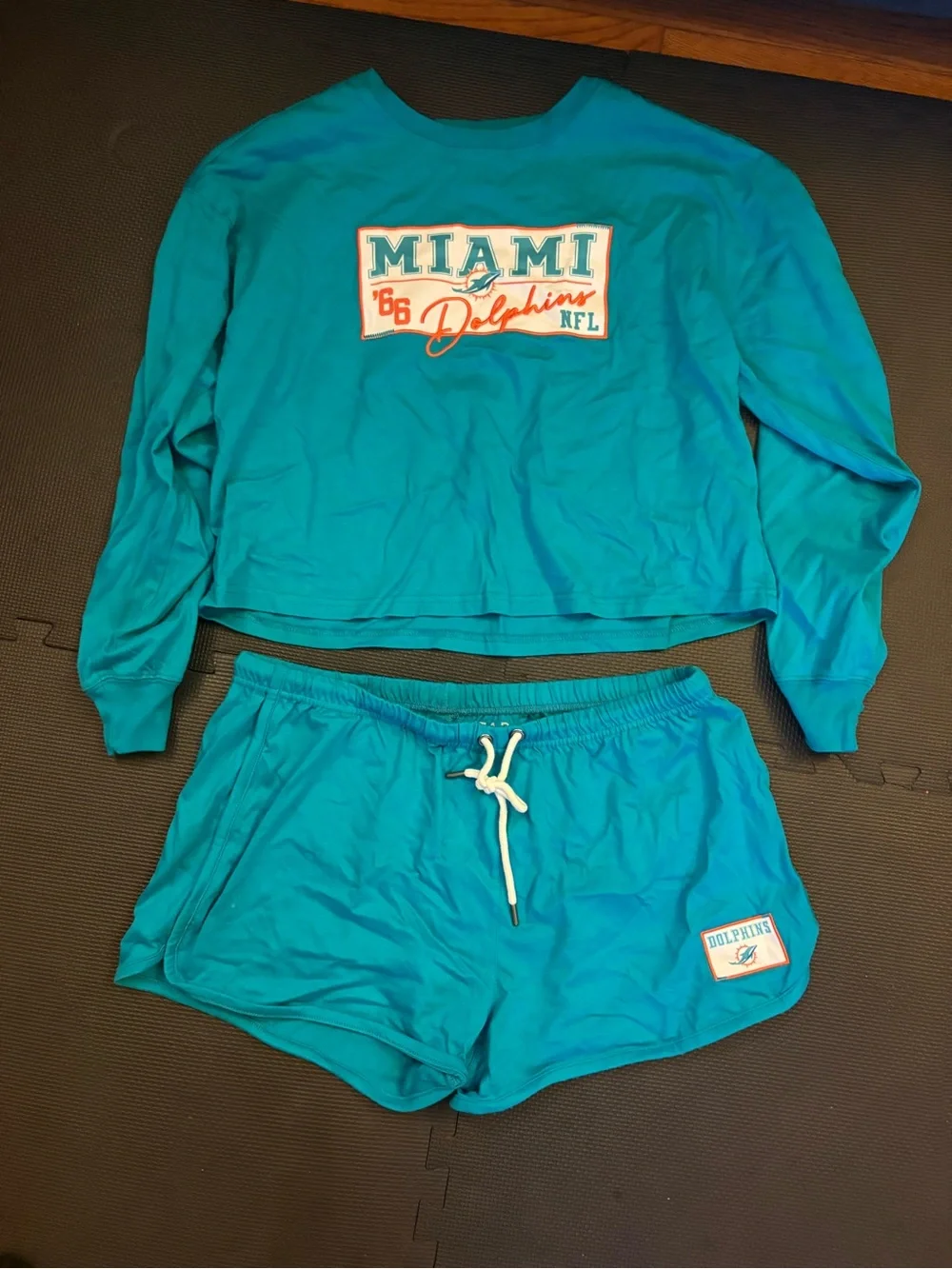 Teal NFL Miami Dolphins Long Sleeve Top & Drawstring Shorts Pajama Set Size L